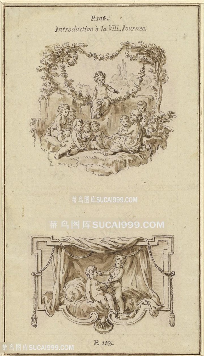 素描男孩风景画装饰画
