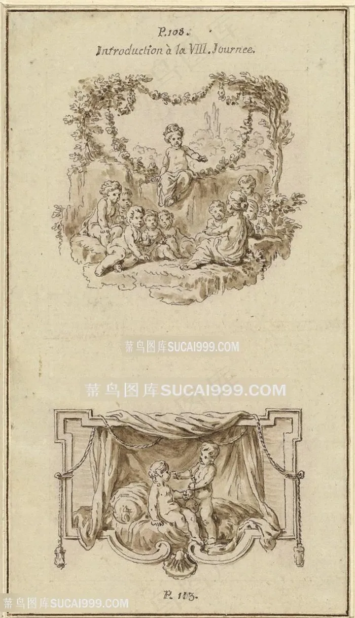 素描男孩风景画装饰画