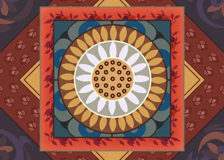 复古中式国潮风敦煌花纹装饰图案花卉藻井肌理圆形边框素材