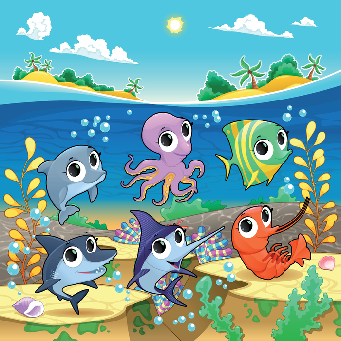 大海卡通和鱼类