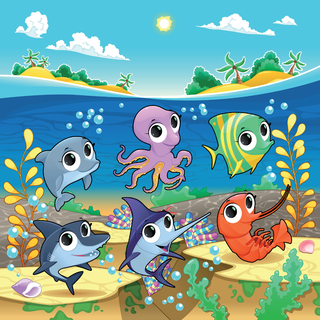 大海卡通和鱼类