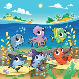 大海卡通和鱼类