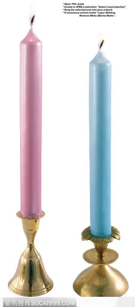 节日饰品-彩色蜡烛与铜烛台