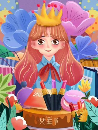 大气妇女节女神女王女生母亲节卡通手绘插图插画海报素材设计模板