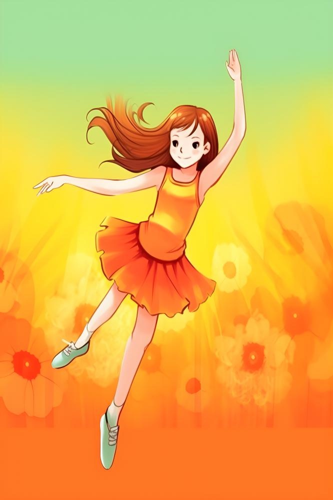 花丛中跳舞的女孩色彩插画背景