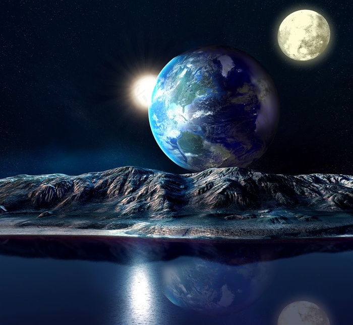 蓝色星空行星地貌奇观高清图