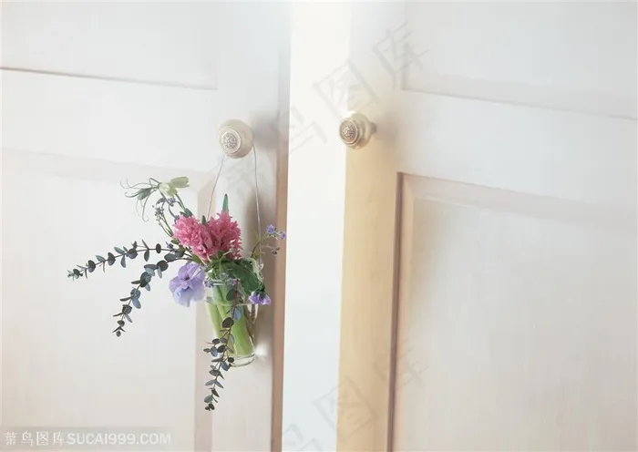 家俱饰品-挂在门上透明花瓶里的花朵