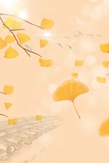 橙色银杏叶阳光房檐秋天秋季海报背景