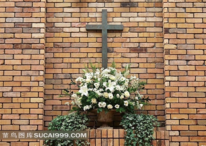 浪漫情人节十字架下的玫瑰花卉