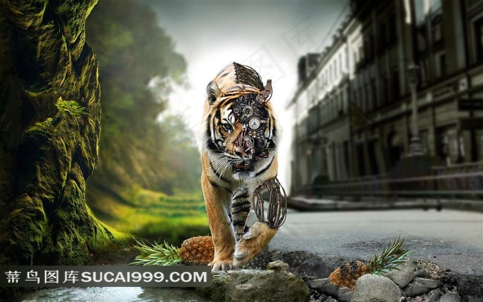 带电子科技效果的老虎图片