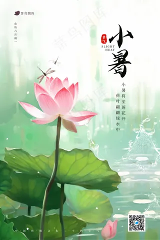 绿色白色中国风24节气小暑海报