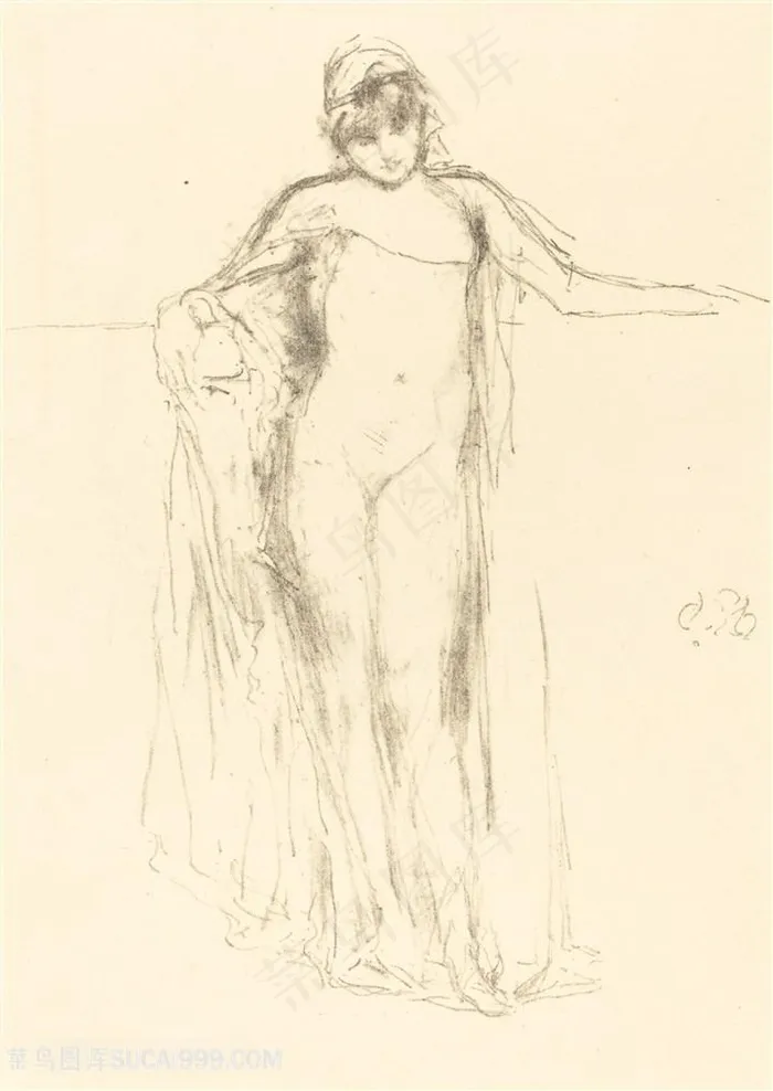 惠斯勒素描时尚女性