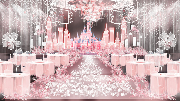 梦幻唯美粉色系城堡婚礼效果图