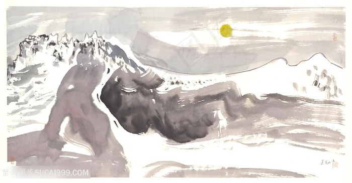 吴冠中水墨山脉装饰画