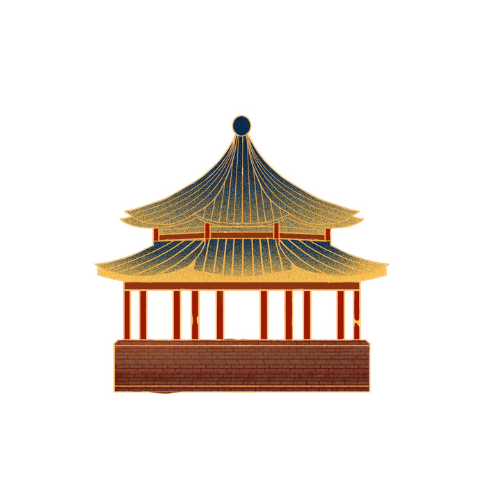 复古中国风国潮古建筑插画手绘高楼古塔PSD素材亭子png免抠图