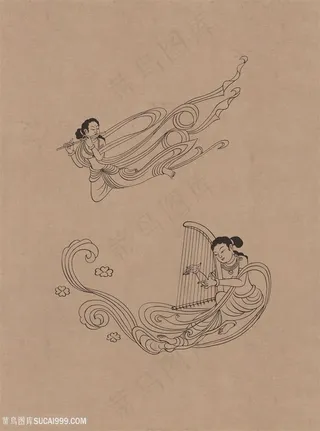 莫高窟55窟西夏飞天伎乐绘画图片