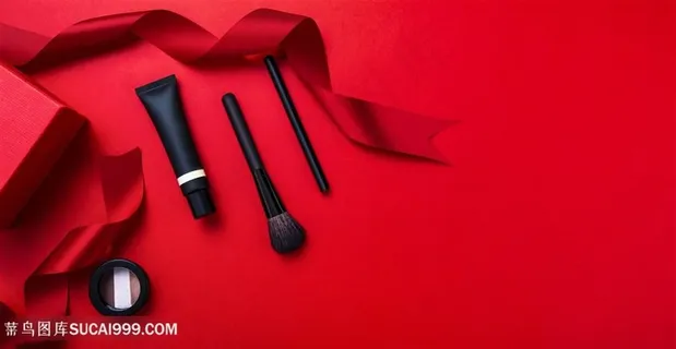 红色背景化妆品摆拍