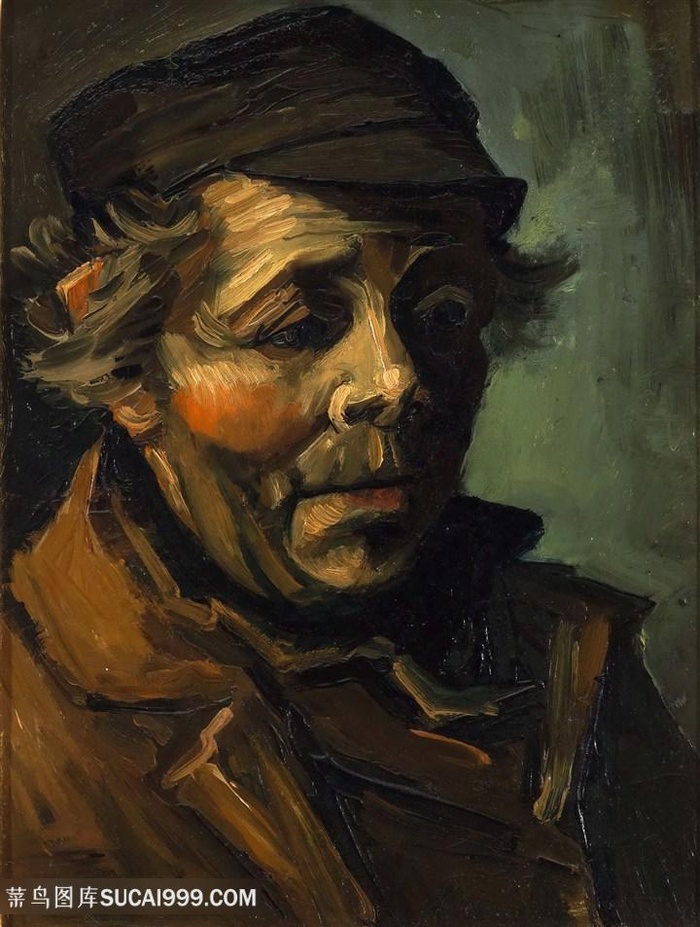 戴帽子的农民的头油画