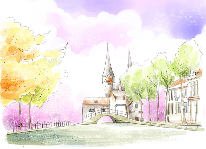 卡通手绘水彩梦幻背景