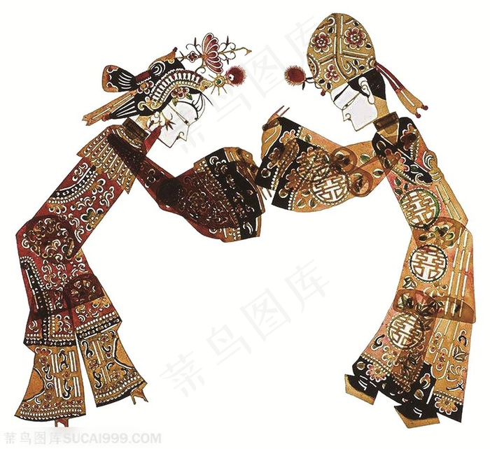 一对拜礼的新婚夫妻皮影戏中国风图片