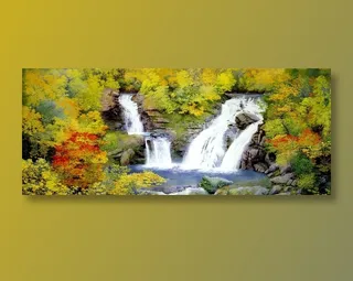 水乡油画山水瀑布小溪国内