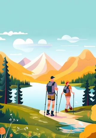 徒步旅行出游风景清新背景