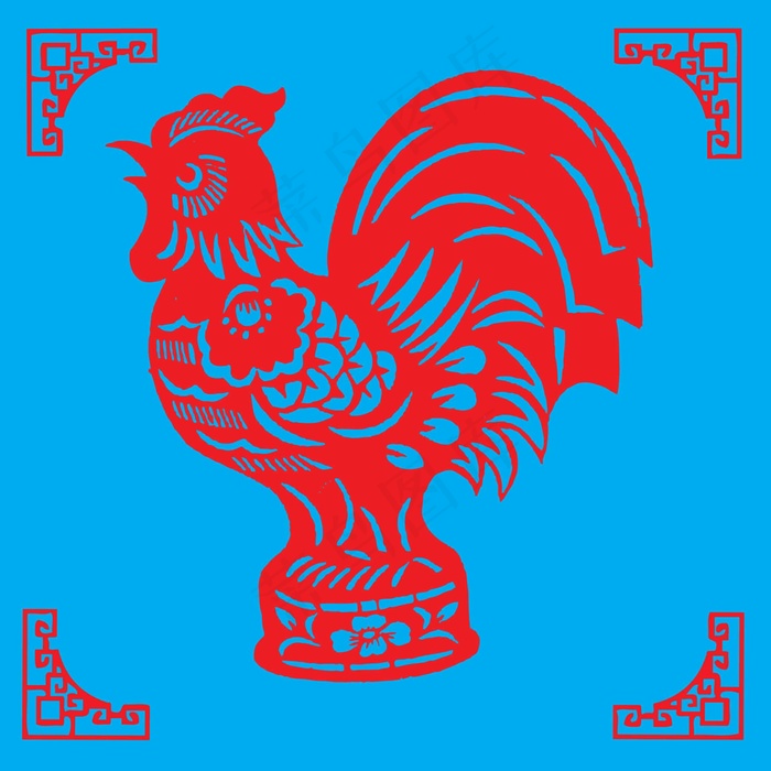 鸡剪纸 剪纸风元素ai矢量模版下载
