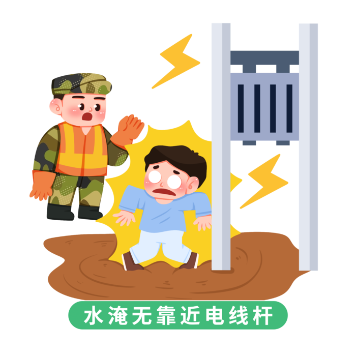 手绘解放军救援夏季防汛防洪安全知识插画