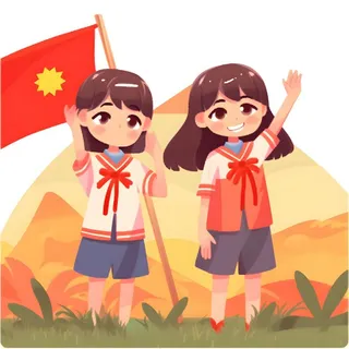 拿着旗帜的学生们免抠