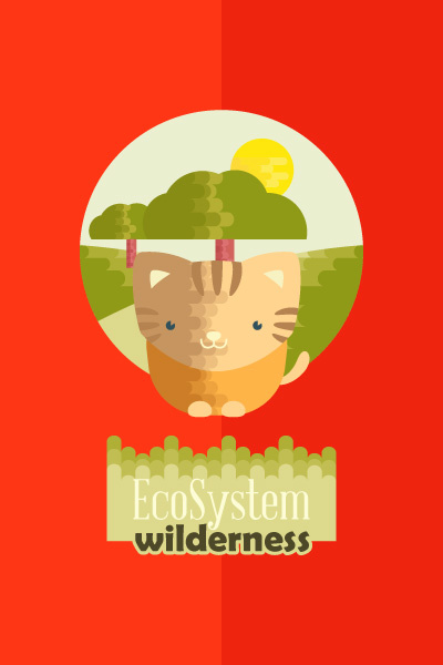 自然风景动物植物扁平矢量插画