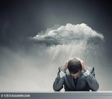 商务头上乌云密布烦恼表情图片