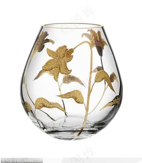 玻璃艺术-金色百合花的杯子