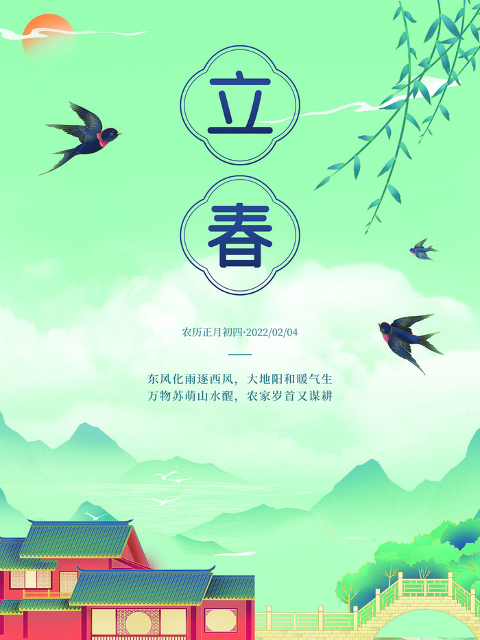 24节气立春春季新春春天海报模板PSD分层设计素材源文件模板