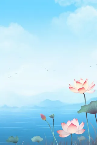 水墨大气国风荷花荷叶背景