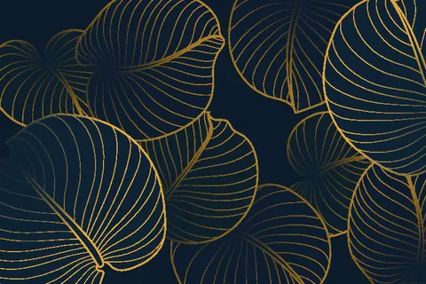 中国风古典背景矢量图片渐变金色线条花纹线性几何传统树叶ai素材