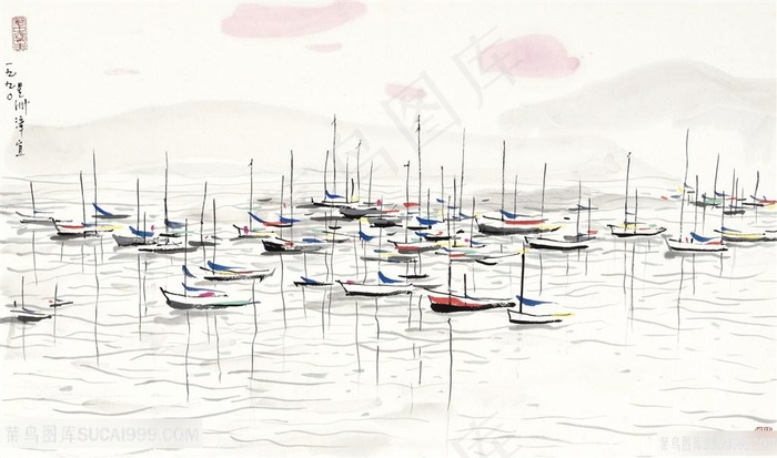 吴冠中水墨海景船装饰画