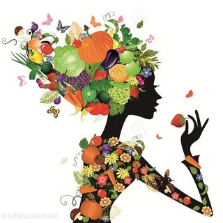 手绘美女水果花卉插画