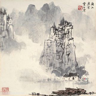 白雪石水墨山脉风景画 白雪石水墨山脉风景画