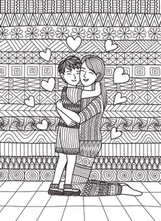 卡通手绘儿童亲情画黑白线描线稿