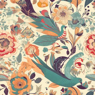 花鸟图，插画风格，无缝贴图，素材