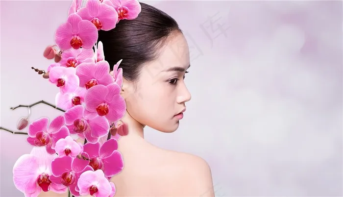 鲜花和美女特写美容图片