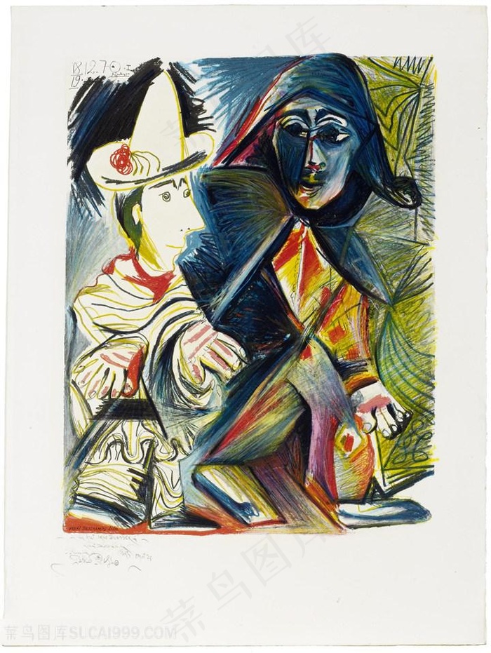 毕加索水彩人物高清油画装饰画