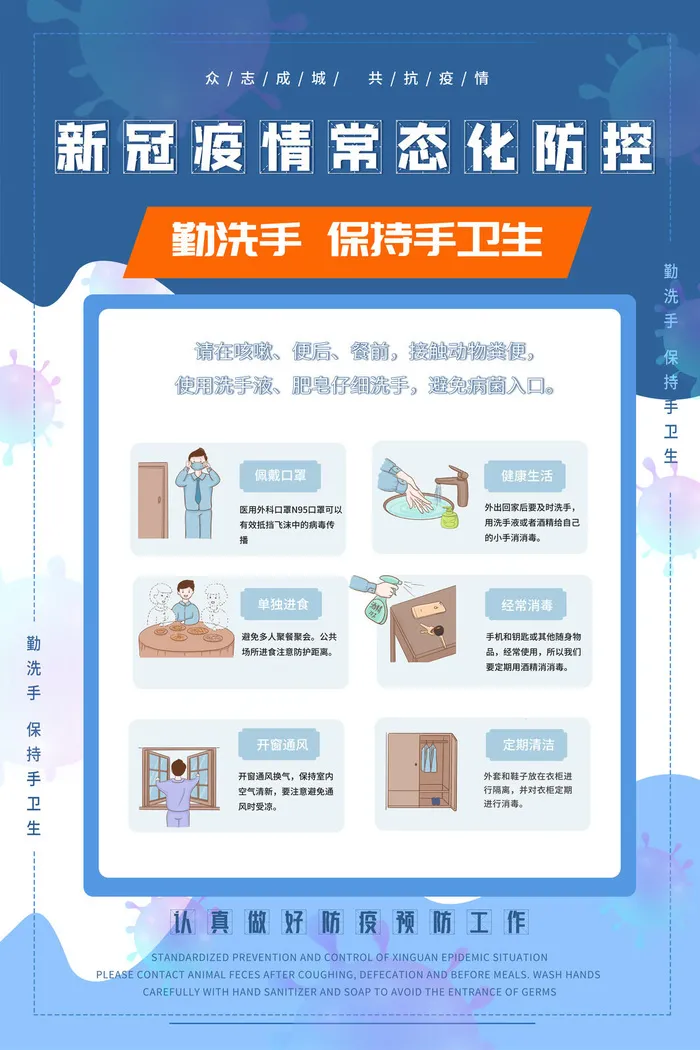 蓝色新冠疫情防控从我做起海报psd模版下载