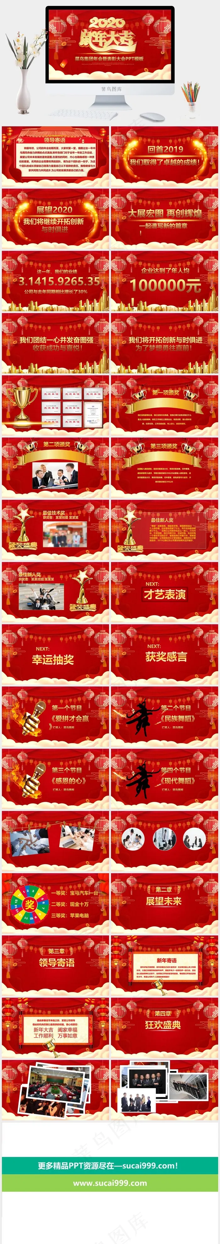 鼠年大吉年会颁奖总结PPT模板