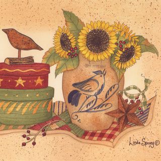 向日葵鸟儿复古油画