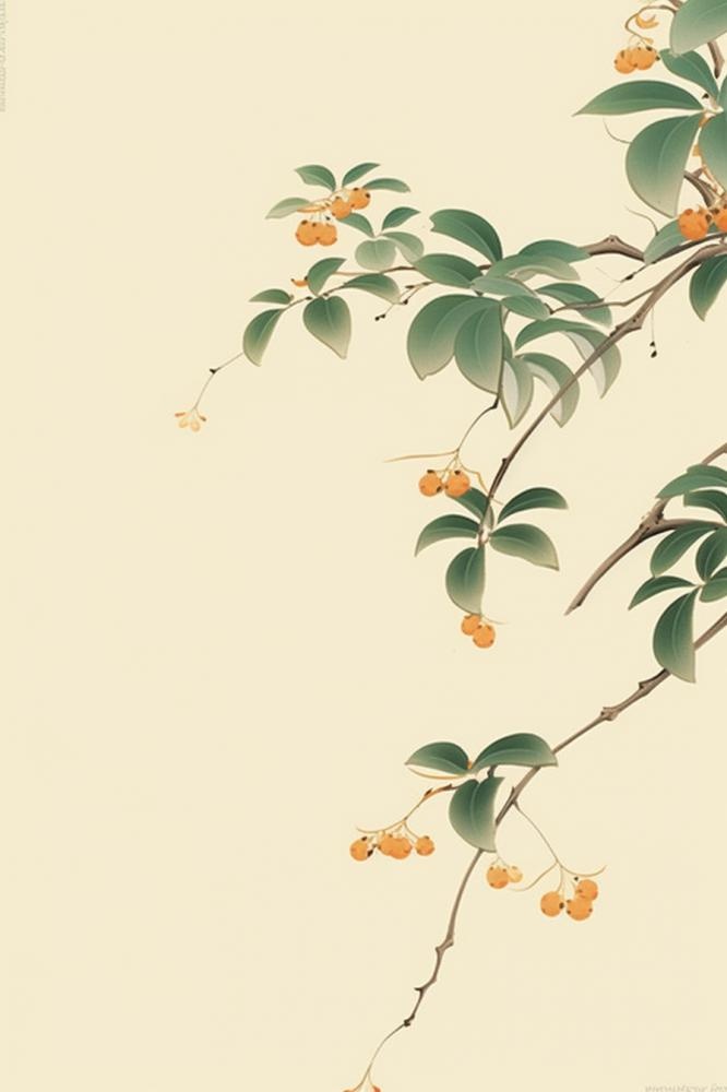 桂花枝叶清新黄色国风背景
