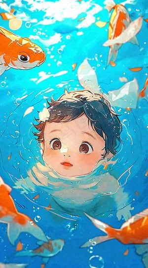 夏天泳池金鱼孩子婴儿游泳游玩
