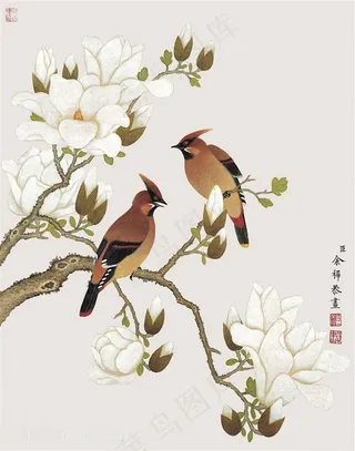 余挚兰花中式花鸟中式挂画