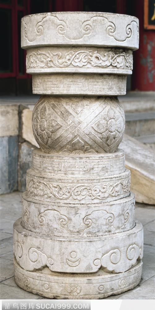中华石雕柱纹-精美的花朵花纹