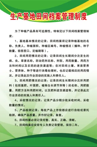 生产基地田间档案管理制度 60-90写真加板加边 1块